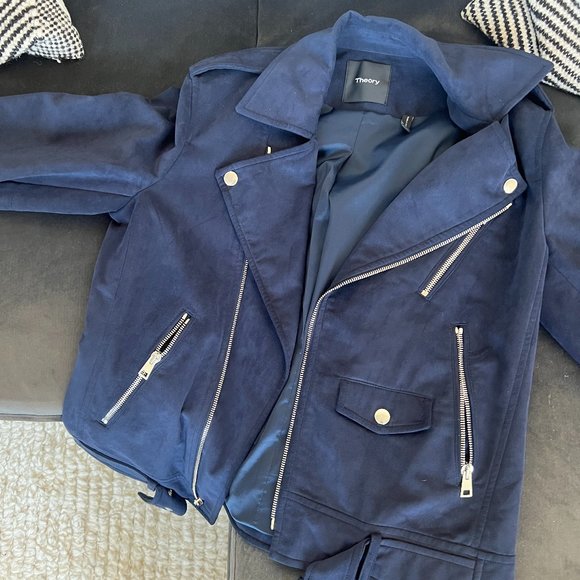 Theory Navy Blue Suede Jacket - Picture 2 of 5
